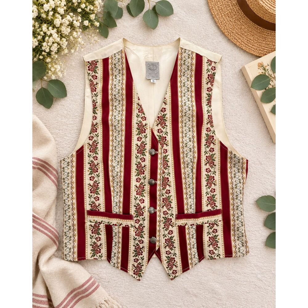 Vintage WAH Maker Arizona Western Floral Tapestry Vest Size S